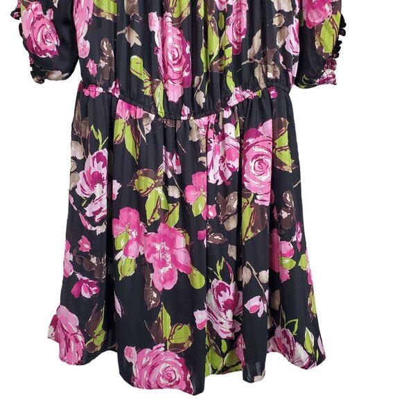 Boston Proper Sz M Dress Floral Chiffon Smocked Neckline Off Shoulder Puff Sleev - Picture 8 of 12